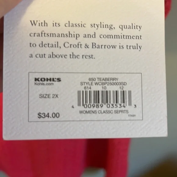 NWT Croft and Barrow Short sleeve top 2X - Picture 4 of 4